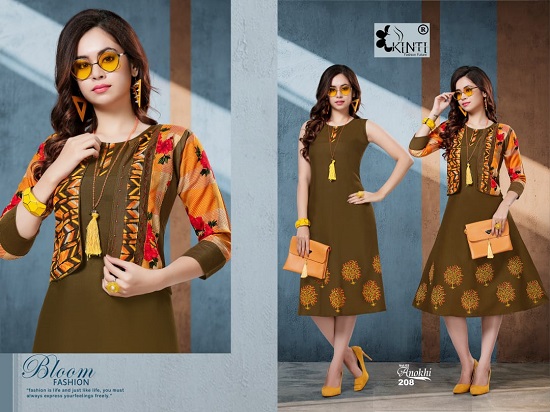 Kinti Anokhi vol 2 kurtis wholesale catalogue. Anokhi vol 2 Jacket pattern rayon kurtis catalog by Brand Kinti