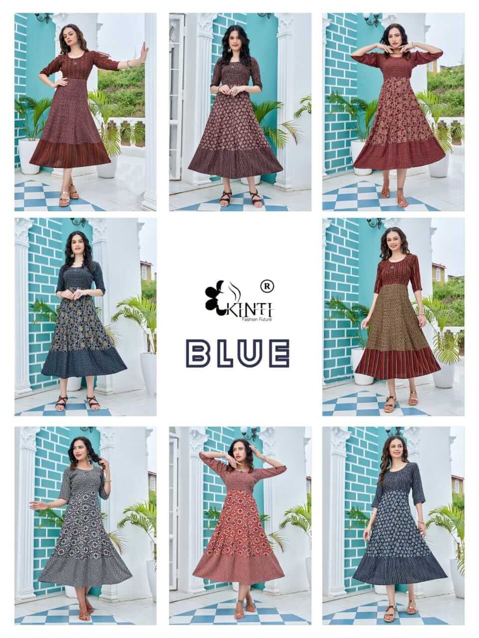 Kinti Blue Flaired Kurtis Catalog in Wholesale, Buy Kinti Blue Flaired Kurtis Full Catalog in Wholesale Price Online From Vadodara, Surat, Gujarat