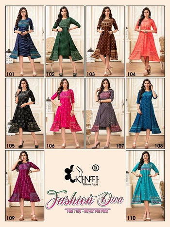 Fashion Diva Wholesale Kurtis Catalogue by Kinti, Ten Designs Wholesale bunch of Double Layer Kurtis Fashion Diva by Kinti Brand 