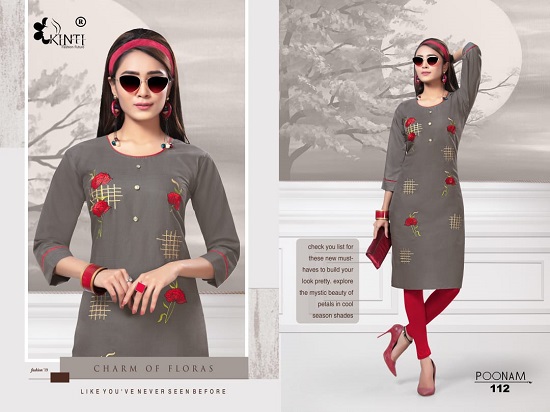 Kinti Poonam cotton kurtis wholesale catalogue. Poonam cotton wholesale kurtis catalogue by kinti kurtis manufacturer online.