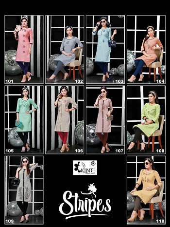 Kinti Presents Cotton Handloom Strips Embroidered Streight Kurtis Wholesale 10 Pieces Catalogue.4xl and 5xl also available
