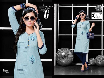 Kinti Presents Cotton Handloom Strips Embroidered Streight Kurtis Wholesale 10 Pieces Catalogue.4xl and 5xl also available
