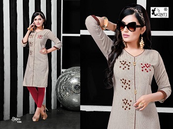 Kinti Presents Cotton Handloom Strips Embroidered Streight Kurtis Wholesale 10 Pieces Catalogue.4xl and 5xl also available
