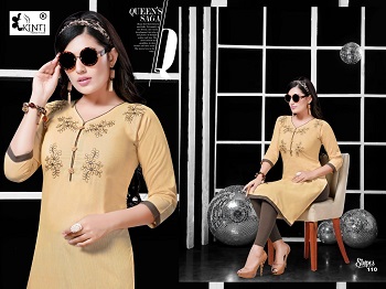 Kinti Presents Cotton Handloom Strips Embroidered Streight Kurtis Wholesale 10 Pieces Catalogue.4xl and 5xl also available
