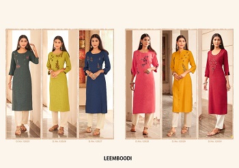 Leemboodi Fancy Fabric Kurtis Wholesale Catalog by Kivi Brand