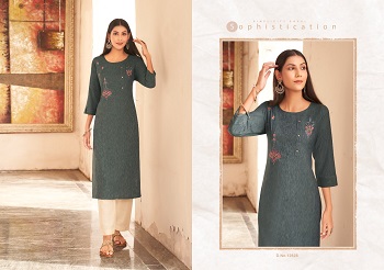 Leemboodi Fancy Weaving Fabric with Embroidery work Kurtis Wholesale Catalogue by Kivi Brand by Kajree, Six Designs Embroidery and Stone Work Kurtis Catalog in wholesale Leemboodi by Kalaroop Kivi