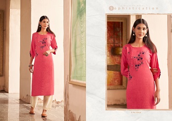 Leemboodi Fancy Weaving Fabric with Embroidery work Kurtis Wholesale Catalogue by Kivi Brand by Kajree, Six Designs Embroidery and Stone Work Kurtis Catalog in wholesale Leemboodi by Kalaroop Kivi