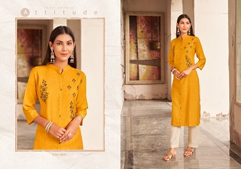 Leemboodi Fancy Weaving Fabric with Embroidery work Kurtis Wholesale Catalogue by Kivi Brand by Kajree, Six Designs Embroidery and Stone Work Kurtis Catalog in wholesale Leemboodi by Kalaroop Kivi