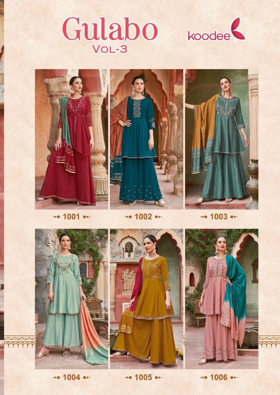 Koodee Gulabo vol 3 Kurti with Bottom and Dupatta Set Catalog, Buy Koodee Gulabo vol 3 Kurti with Bottom and Dupatta Set Full Catalog in wholesale price online From Vadodara, Surat, Gujarat