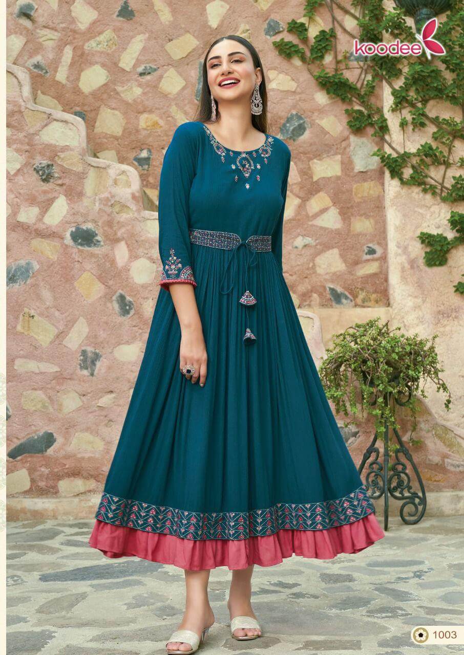 Koodee Roshani vol 1 Designer Gown Kurtis Catalog, Buy Koodee Roshani vol 1 Designer Gown Kurtis Full Catalog at Wholesale Rate