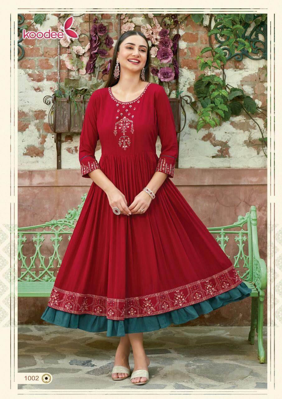 Koodee Roshani vol 1 Designer Gown Kurtis Catalog, Buy Koodee Roshani vol 1 Designer Gown Kurtis Full Catalog at Wholesale Rate