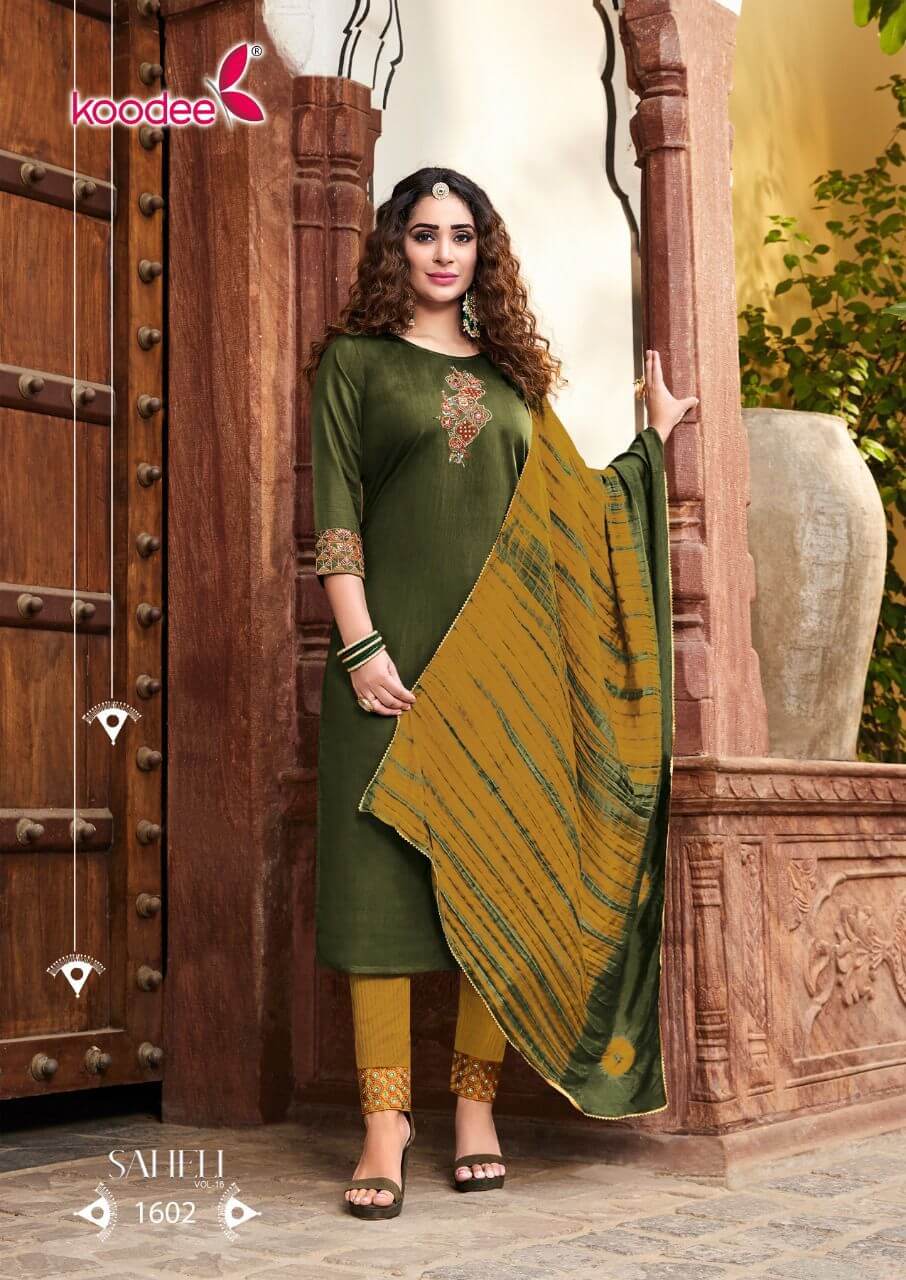 Koodee Saheli vol 16 Kurti Pant Dupatta Set Catalog in Wholesale, Buy Koodee Saheli vol 16 Kurti Pant Dupatta Set Catalog in Wholesale Price Online