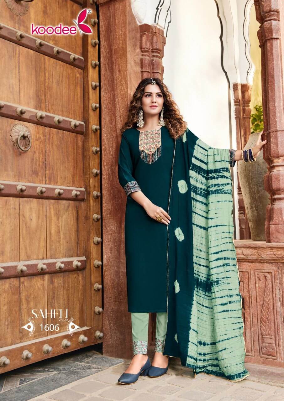 Koodee Saheli vol 16 Kurti Pant Dupatta Set Catalog in Wholesale, Buy Koodee Saheli vol 16 Kurti Pant Dupatta Set Catalog in Wholesale Price Online