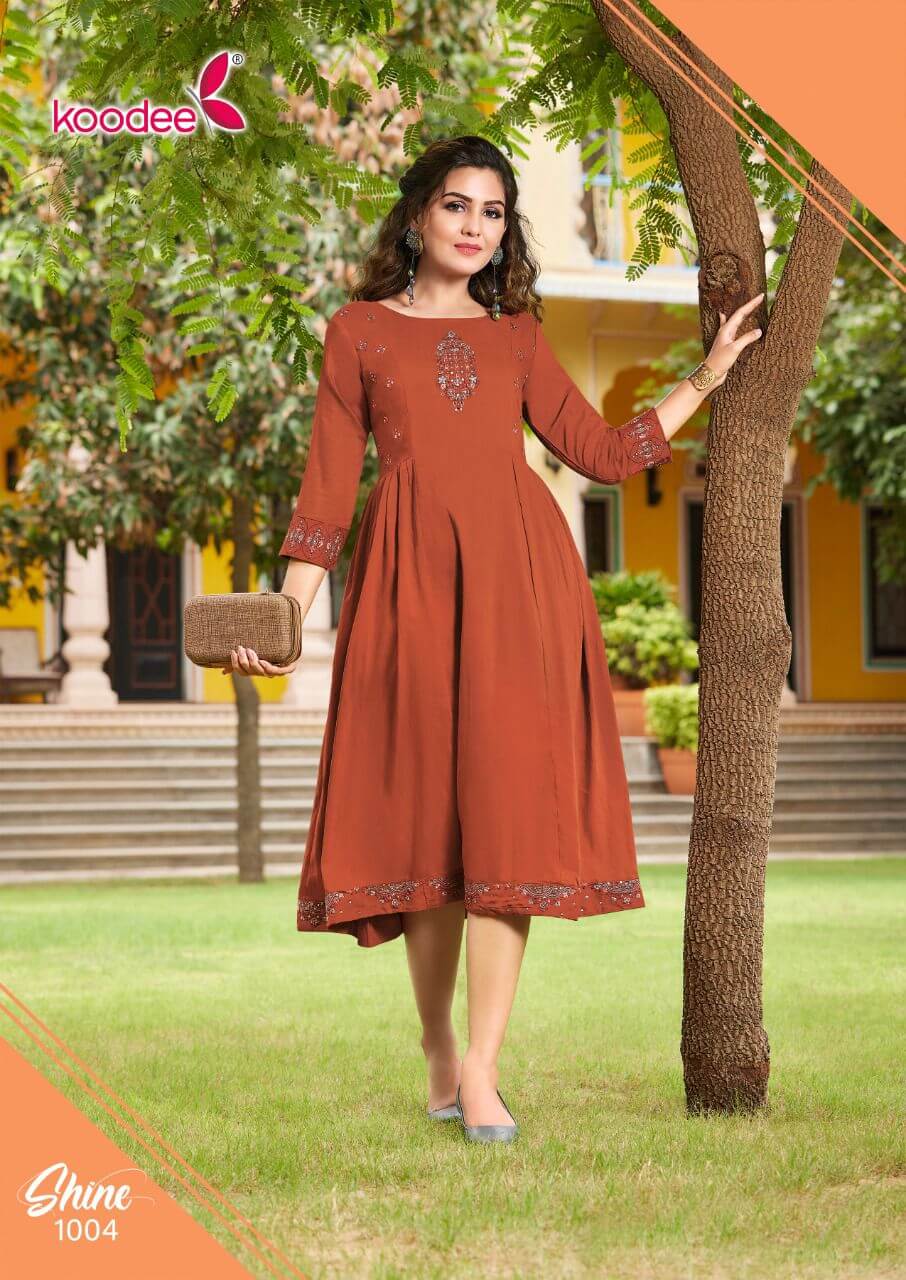 Koodee Shine Chinon A Line Kurtis Catalog in Wholesale Price, Buy Koodee Shine Chinon A Line Kurtis Full Catalog in Wholesale Price Online From Vadodara, Gujarat