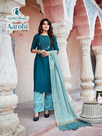 Ladies Flavour Aarohi Kurtis With Bottom and Dupatta Fully Stitched Catalogue. Order Ladies Flavour Readymade Partywear Dress Wholesale catalogue at best price online