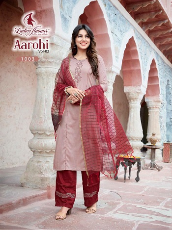 Ladies Flavour Aarohi Kurtis With Bottom and Dupatta Fully Stitched Catalogue. Order Ladies Flavour Readymade Partywear Dress Wholesale catalogue at best price online