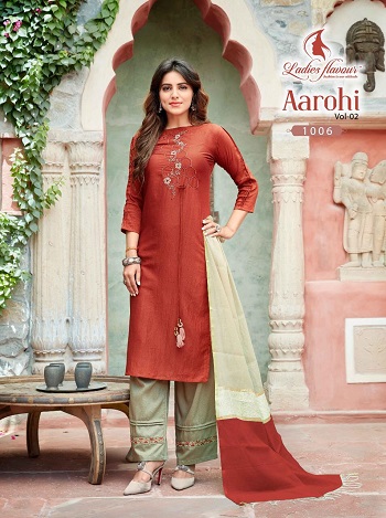 Ladies Flavour Aarohi Kurtis With Bottom and Dupatta Fully Stitched Catalogue. Order Ladies Flavour Readymade Partywear Dress Wholesale catalogue at best price online