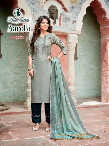 Ladies Flavour Aarohi Kurtis With Bottom and Dupatta Fully Stitched Catalogue. Order Ladies Flavour Readymade Partywear Dress Wholesale catalogue at best price online