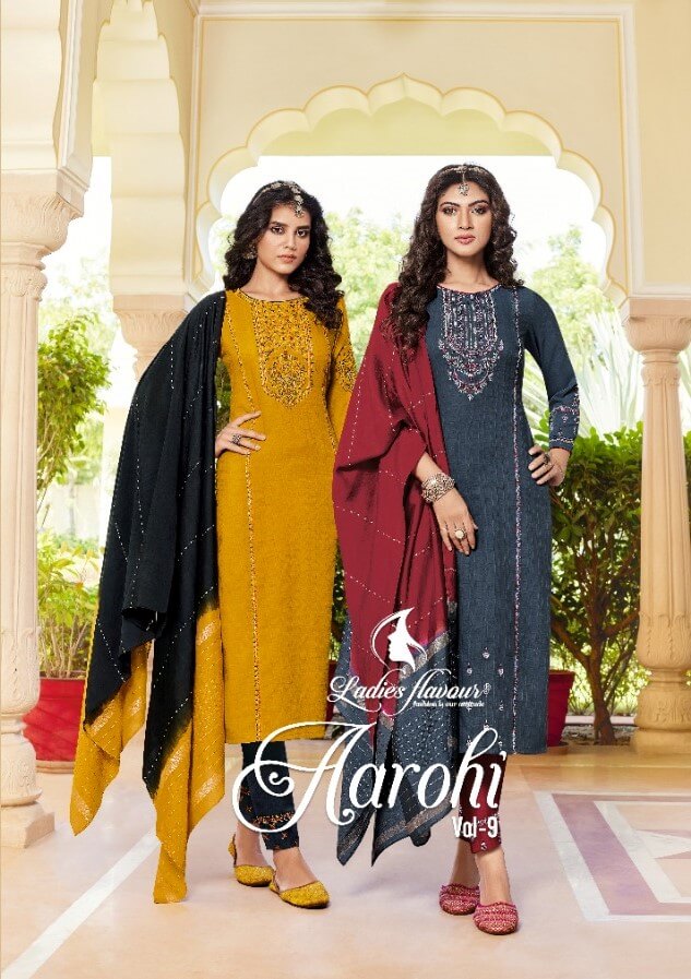 Ladies Flavour Aarohi vol 9 Embroidery Salwar Suits Catalog