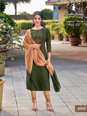 Ladies Flavour Copper Stone 7 Top Bottom Dupatta Catalog, Buy Full Catalog of Ladies Flavour Copper Stone vol 7 at Wholesale Price