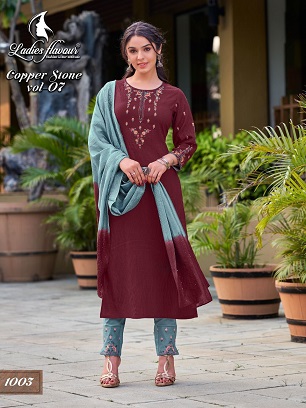 Ladies Flavour Copper Stone 7 Top Bottom Dupatta Catalog, Buy Full Catalog of Ladies Flavour Copper Stone vol 7 at Wholesale Price