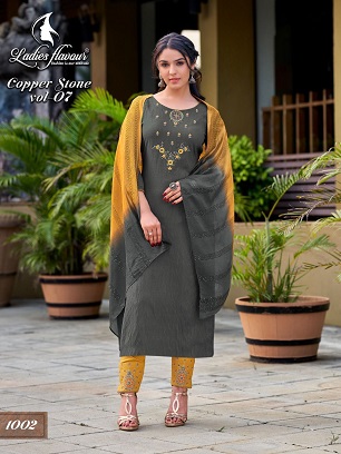 Ladies Flavour Copper Stone 7 Top Bottom Dupatta Catalog, Buy Full Catalog of Ladies Flavour Copper Stone vol 7 at Wholesale Price