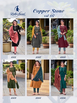 Ladies Flavour Copper Stone 7 Top Bottom Dupatta Catalog, Buy Full Catalog of Ladies Flavour Copper Stone vol 7 at Wholesale Price