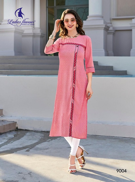 Ladies Flavour Limelight kurtis wholesale catalog. Limelight Rayon kurtis with jaquard butti and embroidery work wholesale collection by brand Ladies Flavour.