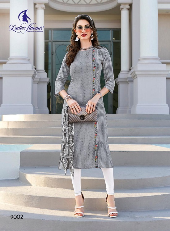 Ladies Flavour Limelight kurtis wholesale catalog. Limelight Rayon kurtis with jaquard butti and embroidery work wholesale collection by brand Ladies Flavour.