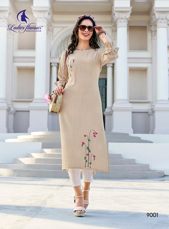 Ladies Flavour Limelight kurtis wholesale catalog. Limelight Rayon kurtis with jaquard butti and embroidery work wholesale collection by brand Ladies Flavour.