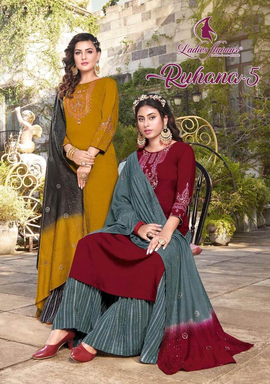 Ladies Flavour Ruhana vol 5 Kurti with Saharara and Dupatta Catalog, Buy Ladies Flavour Ruhana vol 5 Kurti with Saharara and Dupatta Full Catalog at Wholesale Price Online