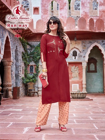 Ladies Flavour Launches Ladies tops with Pants catalog Runway, Runway Rayon Kurti with Discharge print bottom collections