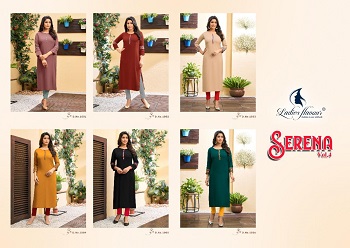 Serena Volume 4 Rayon Kurtis Wholesale Catalog by Ladies Flavour, Buy Rayon Liva Certificate Fabric Kurtis In Wholesale for Selling, Ladies Flavour Launches six Designs and patterns New Kurtis catalog Serena vol 4 in wholesale 