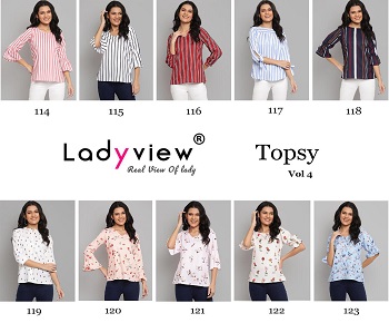 Ladyview Topsy volume 4 Ladies Tops Wholesale Catalog, Ten Designs Creap Fabric Short Tops Catalogue Topsy vol 4 by Ladyview Brand