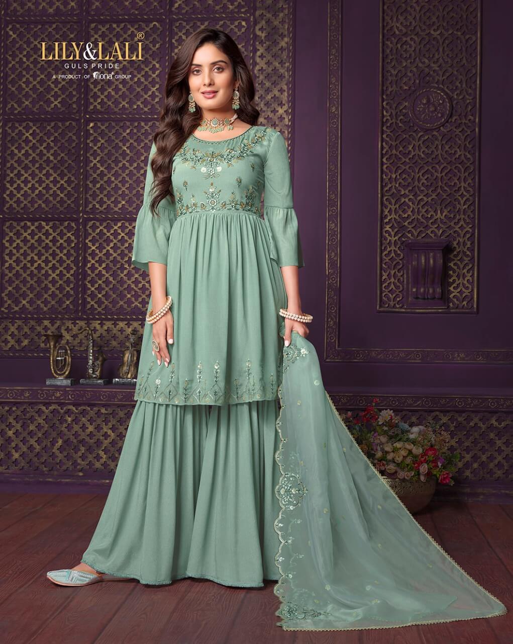 Lily Lali Eminent vol 2 Top with Sharara and Dupatta Set Catalog, Buy Lily Lali Eminent vol 2 Top with Sharara and Dupatta Set Full Catalog in Wholesale Rate Online From Aarvee Creation