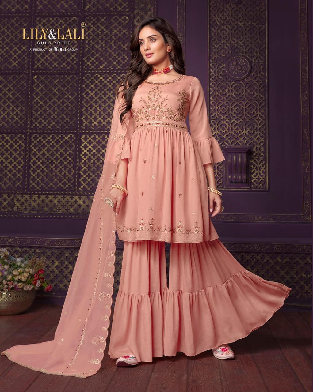 Lily Lali Eminent vol 2 Top with Sharara and Dupatta Set Catalog, Buy Lily Lali Eminent vol 2 Top with Sharara and Dupatta Set Full Catalog in Wholesale Rate Online From Aarvee Creation