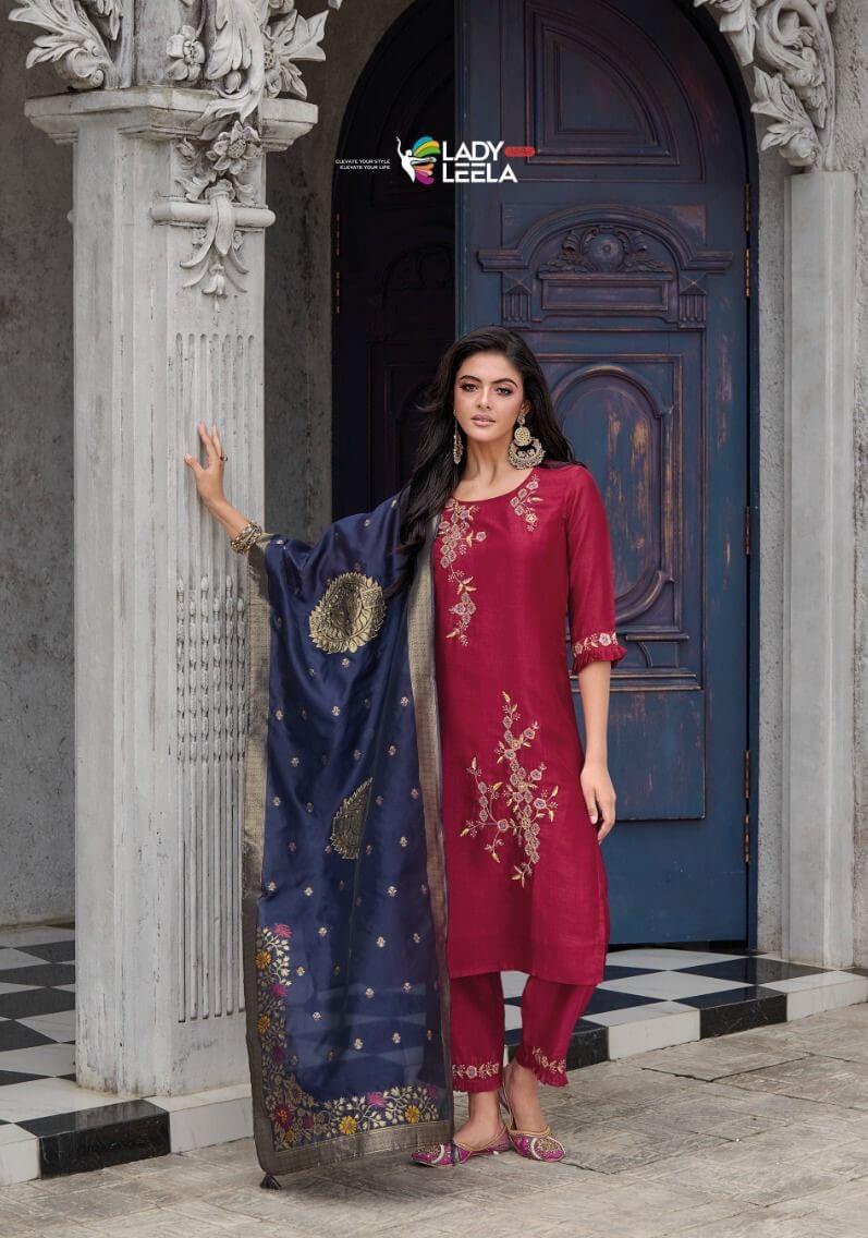 Maisha Catalog Heavy Embroidery And Hand work On Vichitra Silk Fabric Kurti With Inner And Bottom Also. Jacquard Dupatta Tessels