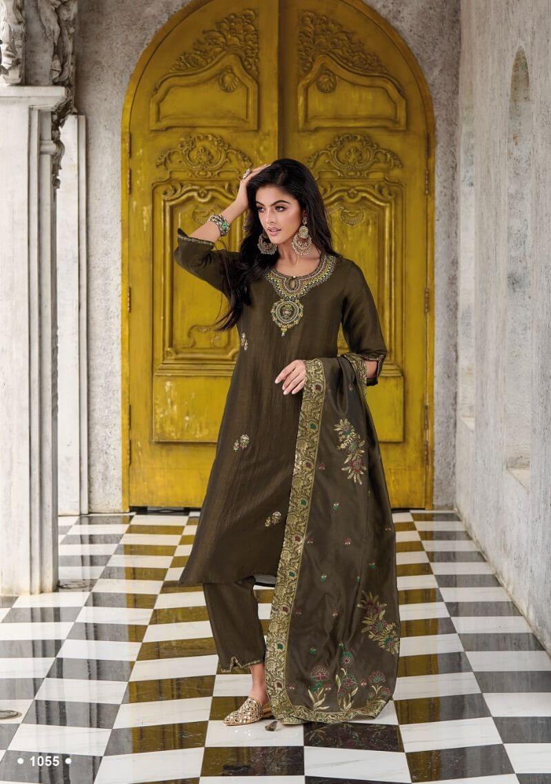 Maisha Catalog Heavy Embroidery And Hand work On Vichitra Silk Fabric Kurti With Inner And Bottom Also. Jacquard Dupatta Tessels