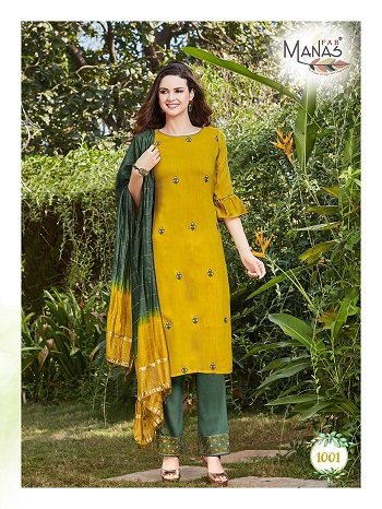 Manas Delight Fully Stitched readymade Dress catalog in Wholesale Price, Buy Delight Kurtis With Bottom And Dupatta Set in Wholesale Price For Selling in Bulk