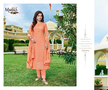 Schiffli Work Kurtis Bottom and Dupatta Set Wholesale Catalogue Schiffli vol 3 by Manas, Schiffli vol 3 six Designs catalog of Ready made Dress Wholesale Catalog