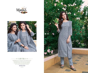 Schiffli Work Kurtis Bottom and Dupatta Set Wholesale Catalogue Schiffli vol 3 by Manas, Schiffli vol 3 six Designs catalog of Ready made Dress Wholesale Catalog