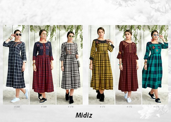 Midiz Handloom Fabric`sDesigner checks with flair Kurtis Catalog