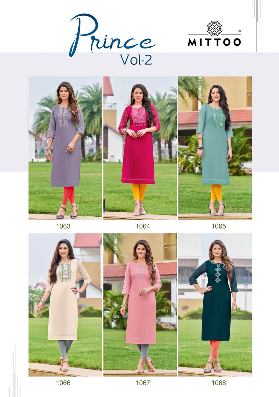 Mittoo Prince vol 2 Embroidery Work Kurtis Wholesale Catalog