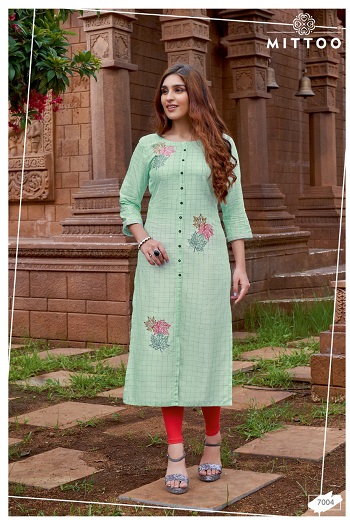 Triveni Wholesale Kurtis Catalog by Mittoo Brand, Rayon Weaving Checks Good Quality Fabric Kurtis Catalogue Triveni