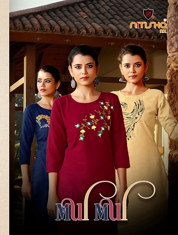 Mul Mul Kurtis Catalogue by Nitisha Nx Kurti Manufacturer, Purchase Slub Cotton Low Price Range Kurtis in Bulk rate, Cotton kurtis in Wholesale price for Business