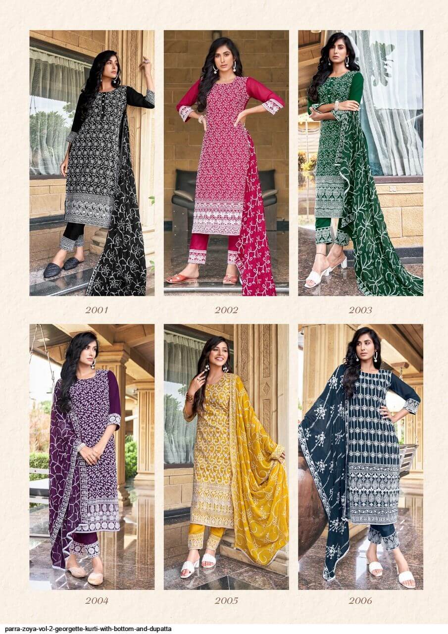 Parra Studio Zoya vol 2 Georgette Kurtis With pant and Dupatta Catalog, Buy Parra Studio Zoya vol 2 Georgette Kurtis With pant and Dupatta Full Catalog at Wholesale Rate Online