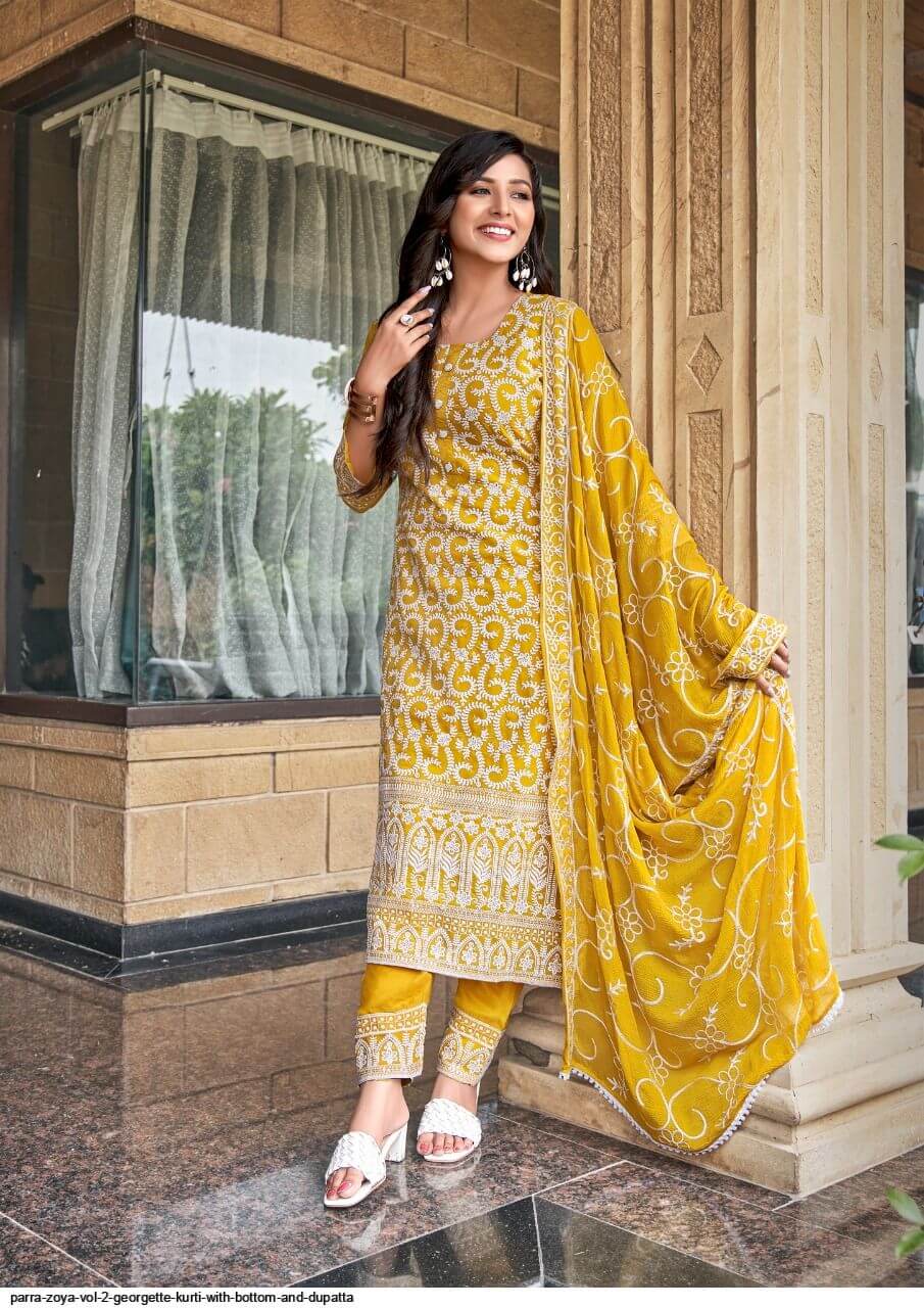 Parra Studio Zoya vol 2 Georgette Kurtis With pant and Dupatta Catalog, Buy Parra Studio Zoya vol 2 Georgette Kurtis With pant and Dupatta Full Catalog at Wholesale Rate Online