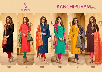 Poonam Designer Kanchipuram Kurtis With Dupatta Wholesale Catalogue. Poonam Designer Kanchipuram Stall Dupatta And Kurtis Wholesale Catalogue Online From Surat,Vadodara,Ahemedabad,Gujarat. Poonam Designer Cottan Slub Embroidered  Kurtis With Banarasi Dupatta Wholesale Catalogue.Poonam Designer Kurtis Manufacturer Launches Cotton Slub Wholesale Kurtis Catalogue. Kanchipuram Kurtis Catalogue Wholesale With Stall Dupatta at Best Online Price For Business or Shop