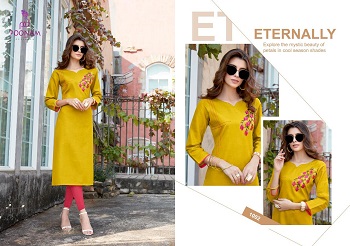 Poonam Designer Presents Cotton Slub And Khadi Cotton Embroidery Work Kurtis Wholesale Catalogue