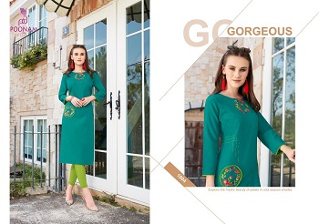 Poonam Designer Presents Cotton Slub And Khadi Cotton Embroidery Work Kurtis Wholesale Catalogue